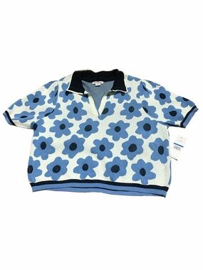 Nanette Lepore Women’s Blue Floral Knit Polo Top NWT